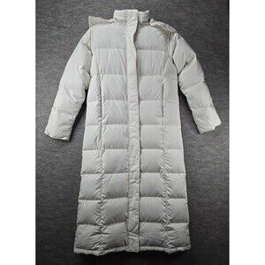 LL Bean Ultrawarm Down Puffer Parka Coat Womens Sz PS Ivory Faux Fur Hood